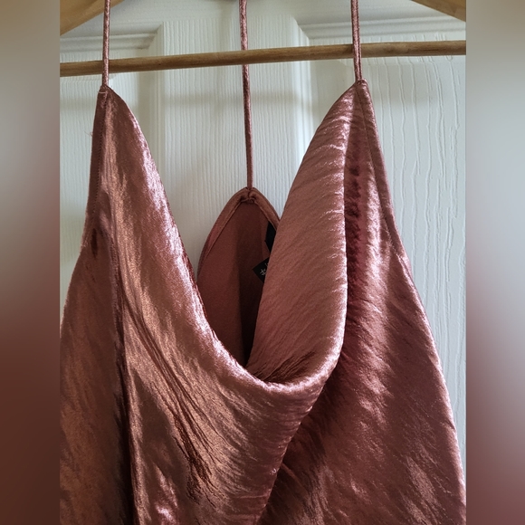 Express Rose Gold Shiny Cowl Neck Top - Picture 4 of 12